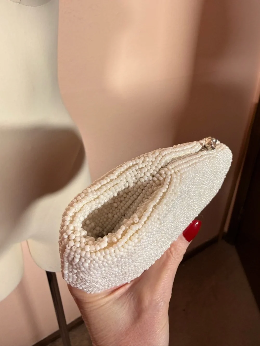 Vintage 1940’s Art Deco Heavy glass beaded white Evening clutch bag Wedding